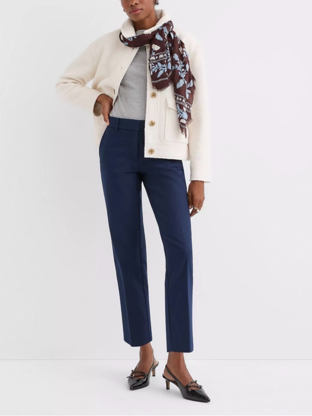 LOFT Julie Riviera Slim Pants Classic Navy Straight Leg Cropped Ankle Trousers 8